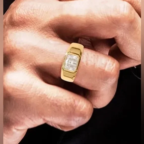 Father's Day Moissanite Men's Ring in Vermeil YG Over Sterling Silver - Picture 4 of 7